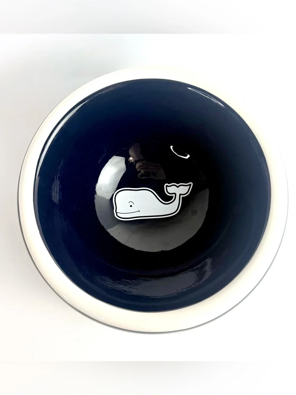 RARE Vineyard Vines Navy Blue & White Whale Pet Food/Water Bowl 8 X 4 Inches